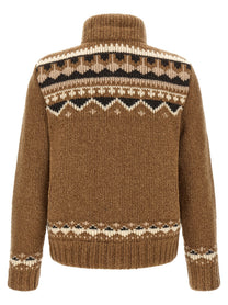 Moncler Geometric Bouclé Cardigan Brown
