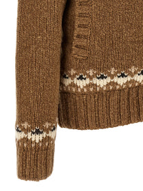Moncler Geometric Bouclé Cardigan Brown