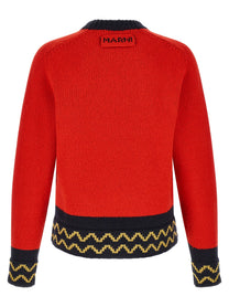 Marni Geometric Intarsia Sweater Red