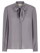 Tory Burch Georgette Bow Blouse Grey