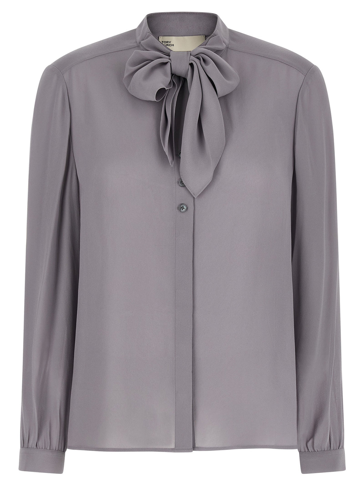 Tory Burch Georgette Bow Blouse Grey
