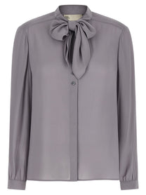 Tory Burch Georgette Bow Blouse Grey