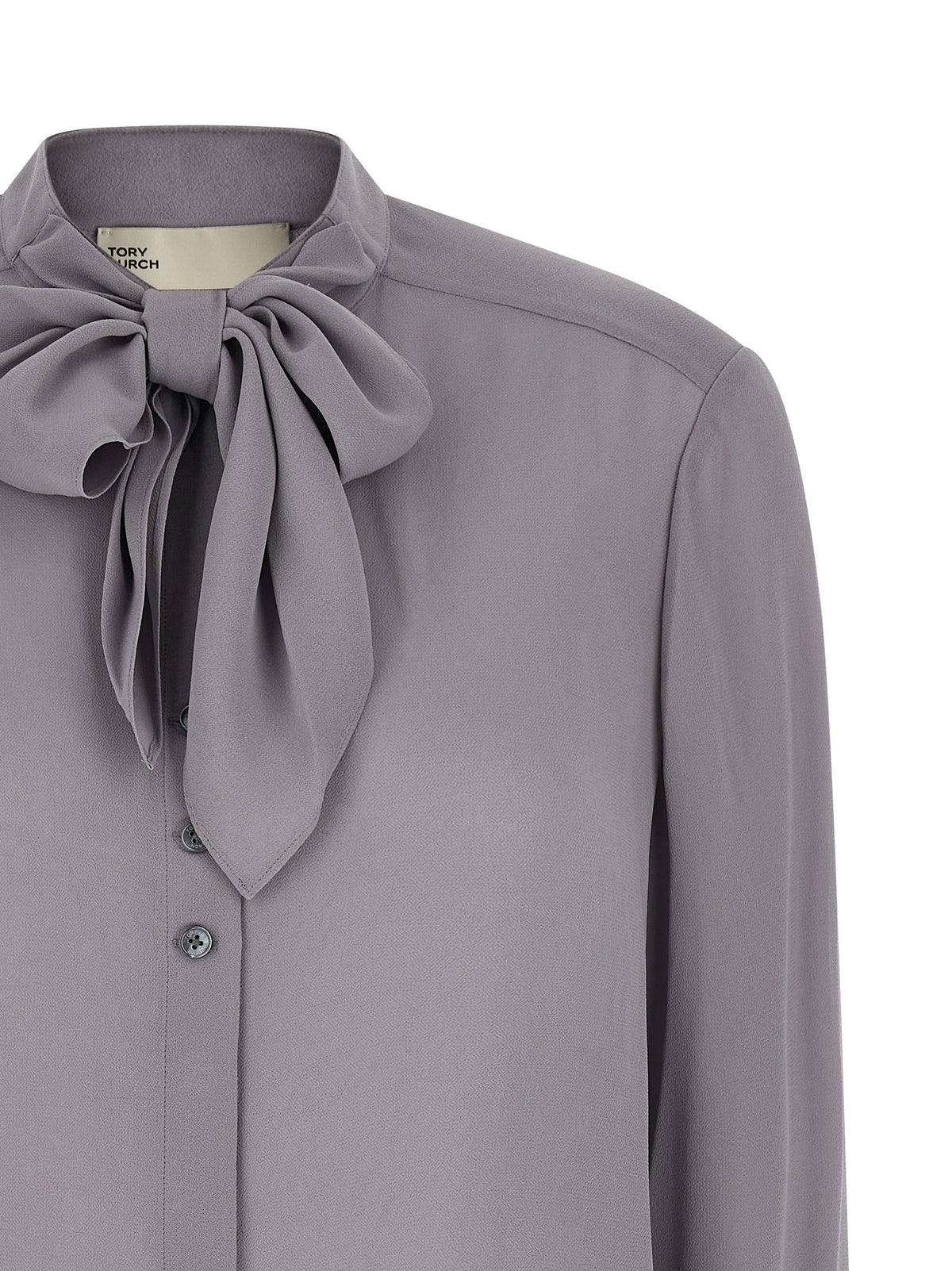 Tory Burch Georgette Bow Blouse Grey