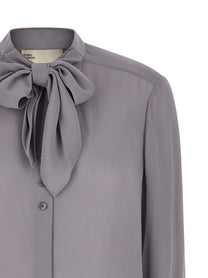 Tory Burch Georgette Bow Blouse Grey
