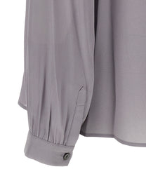 Tory Burch Georgette Bow Blouse Grey