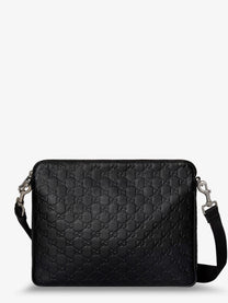 Gucci Men's GG Emblem Leather Crossbody Bag Grey