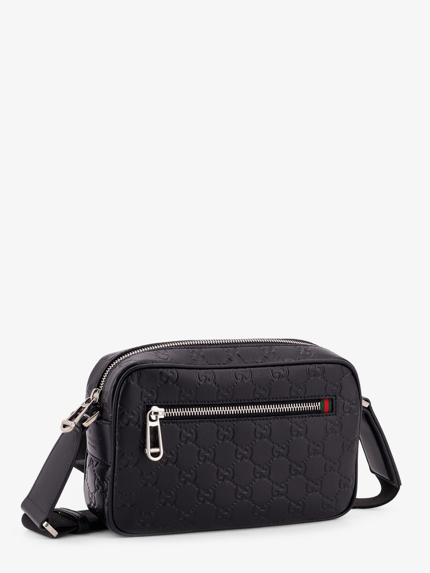Gucci Men's GG Emblem Leather Crossbody Bag Black