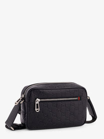 Gucci Men's GG Emblem Leather Crossbody Bag Black