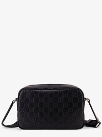 Gucci Men's GG Emblem Leather Crossbody Bag Black