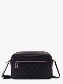 Gucci Men's GG Emblem Leather Crossbody Bag Black