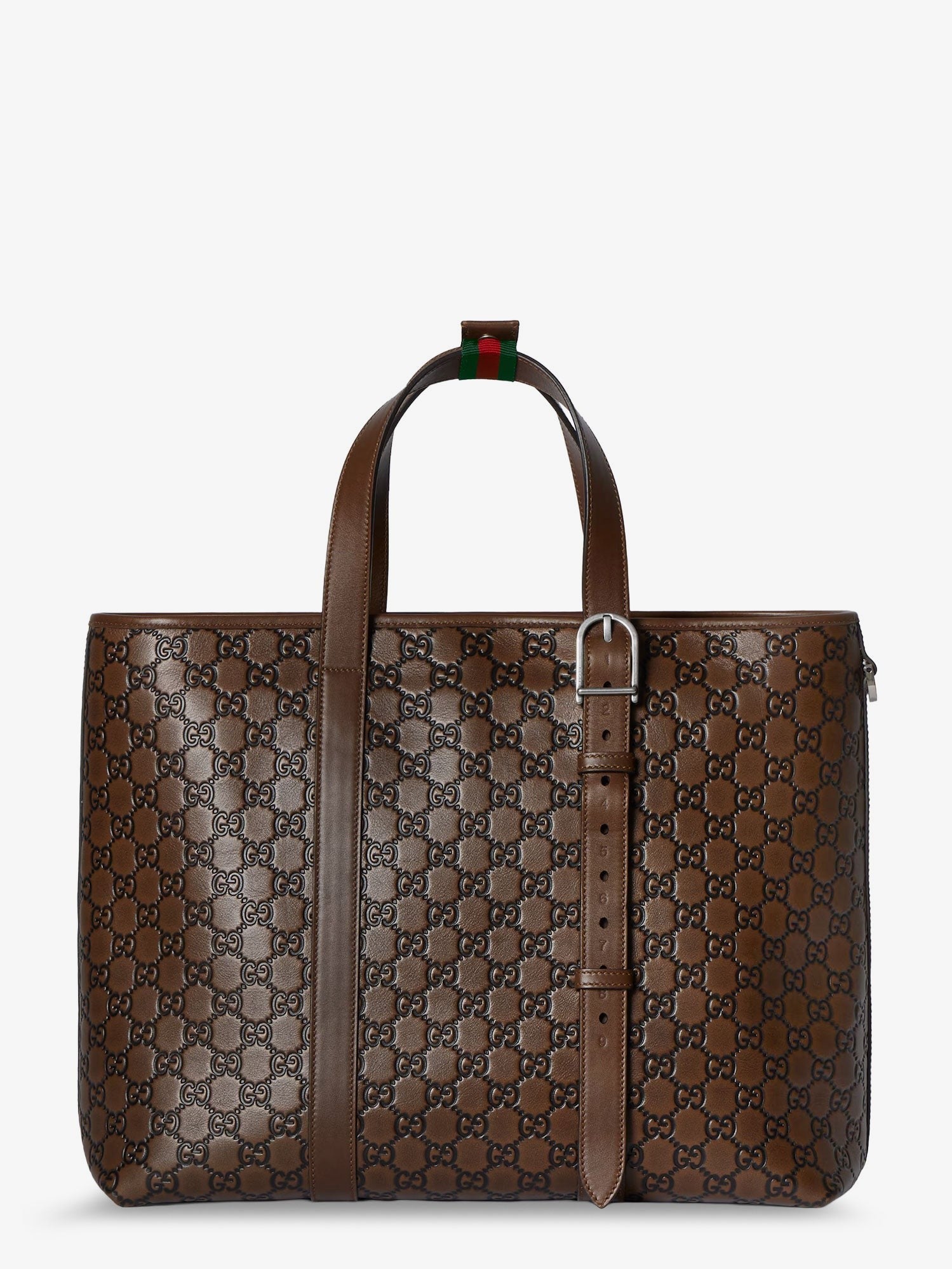Gucci Men's GG Emblem Leather Shopping Bag Black