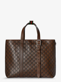 Gucci Men's GG Emblem Leather Shopping Bag Black