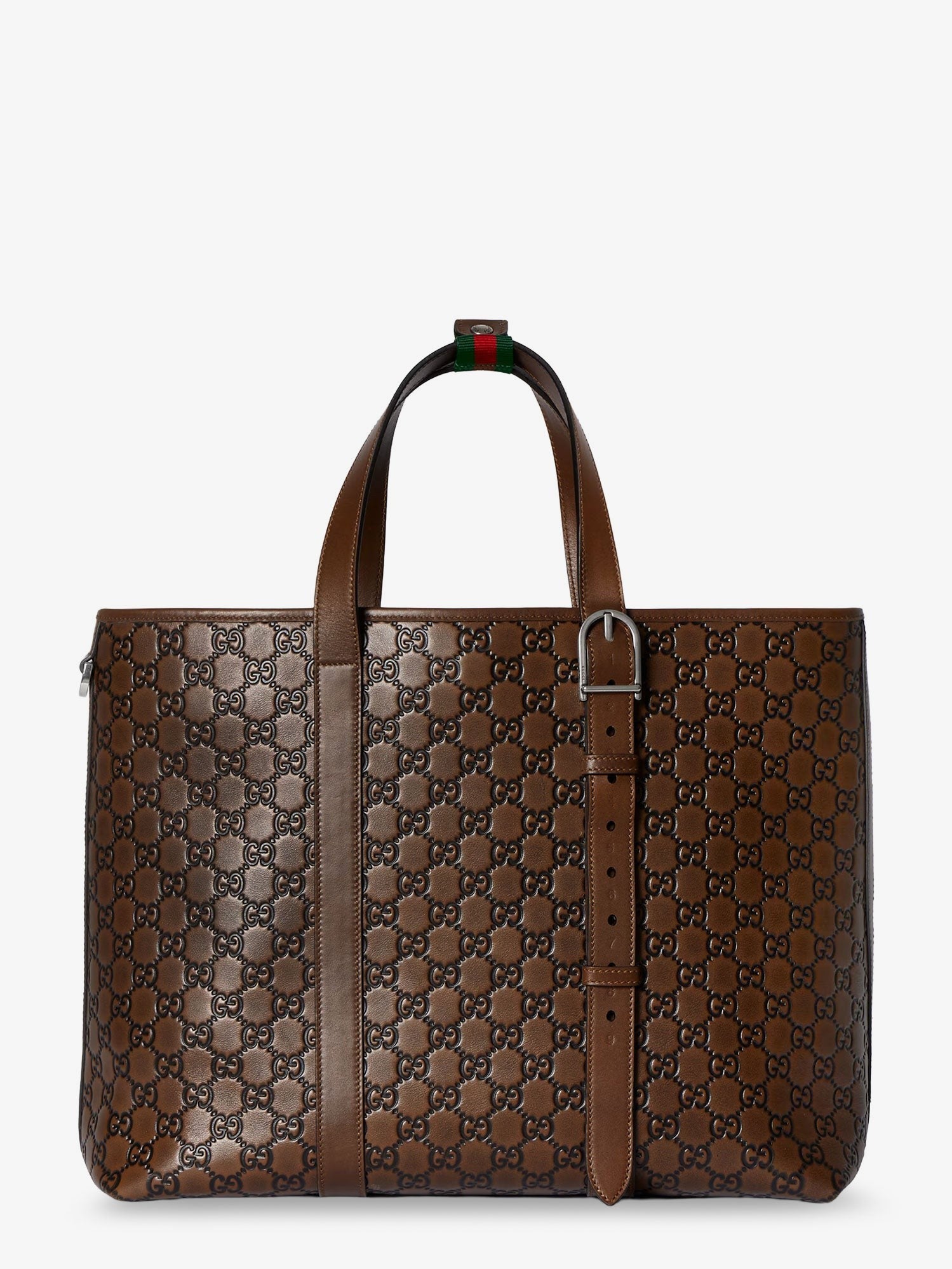 Gucci Men's GG Emblem Leather Shopping Bag Black