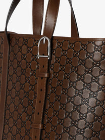 Gucci Men's GG Emblem Leather Shopping Bag Black