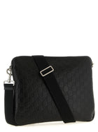 Gucci Men's Leather GG Emblem Crossbody Bag Black, view 2