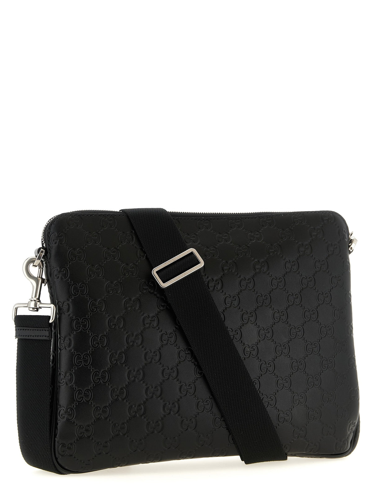Gucci Men's Leather GG Emblem Crossbody Bag Black, view 2