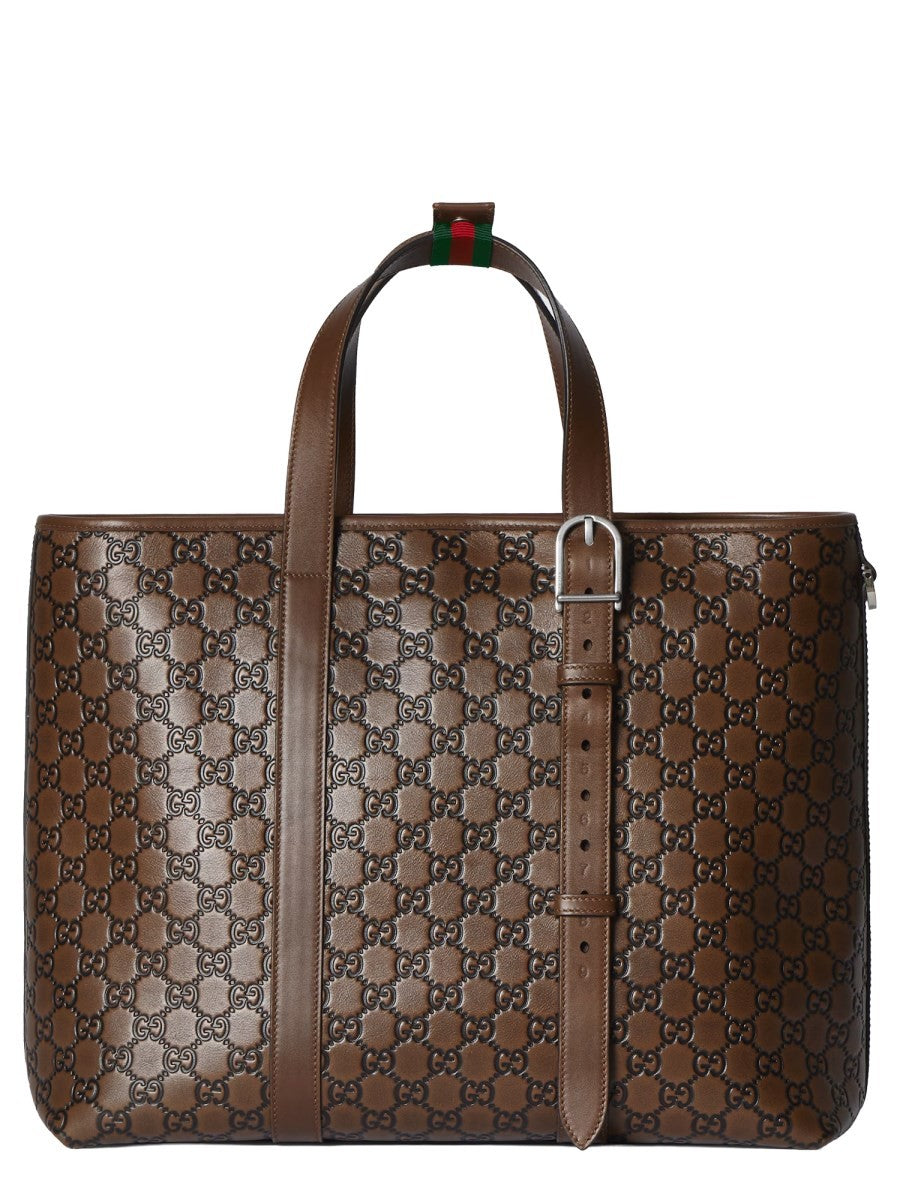 Gucci Men's GG Emblem Tote Bag Brown