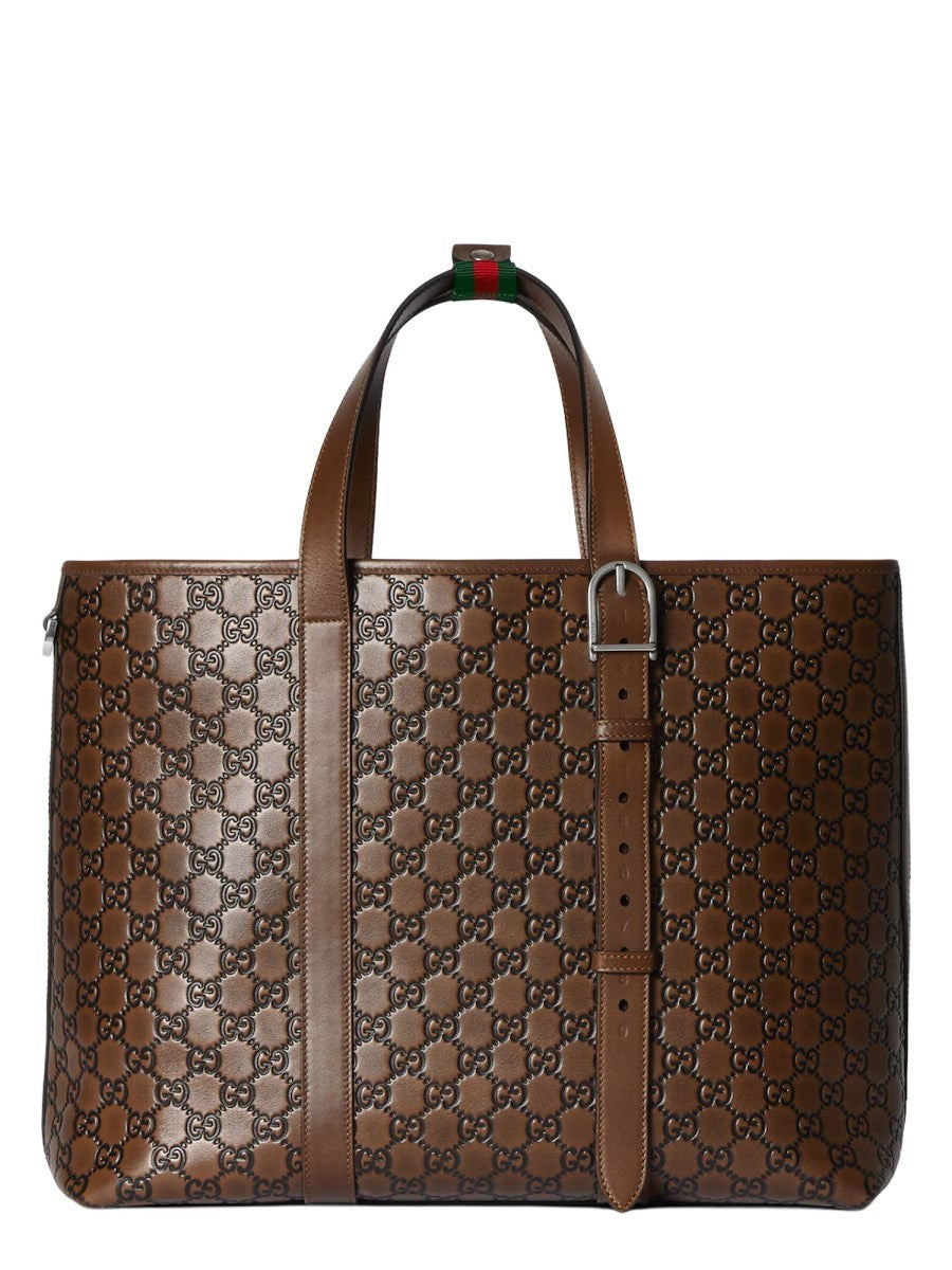 Gucci Men's GG Emblem Tote Bag Brown