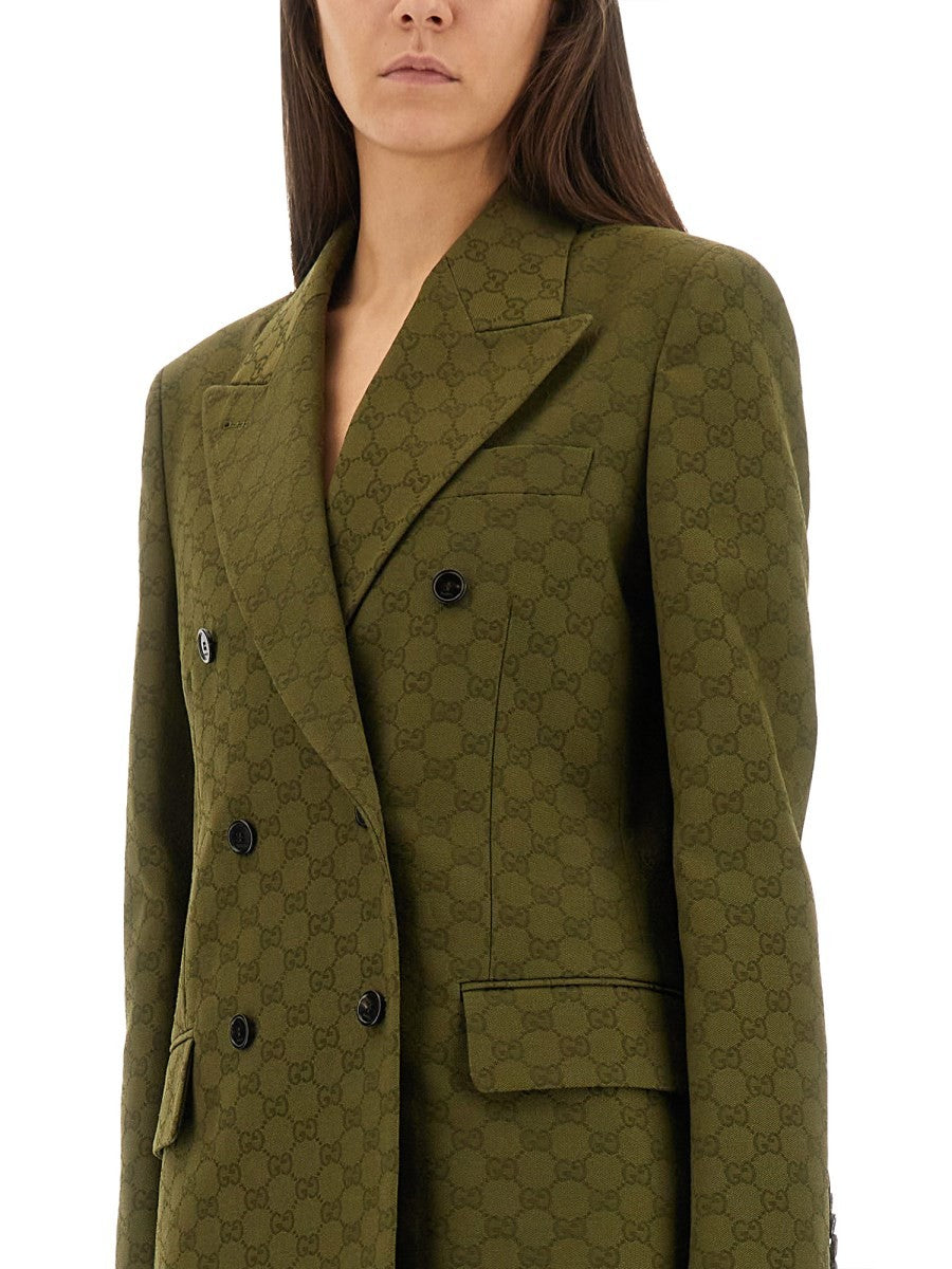 Gucci Women's GG Fabric Double Breasted Jacket Green