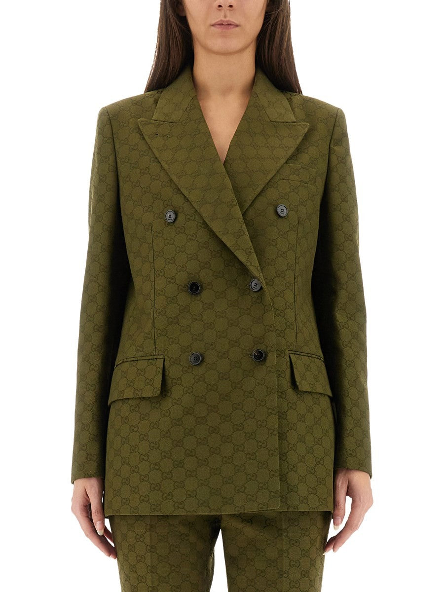 Gucci Women's GG Fabric Double Breasted Jacket Green