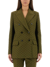 Gucci Women's GG Fabric Double Breasted Jacket Green