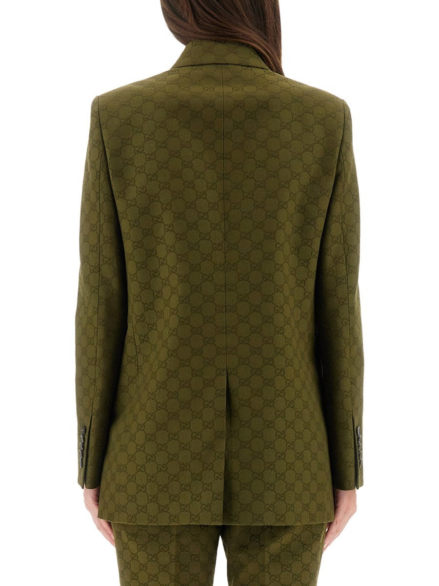 Gucci Women's GG Fabric Double Breasted Jacket Green