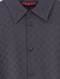 Gucci Men's GG Jacquard Silk Shirt Bronze