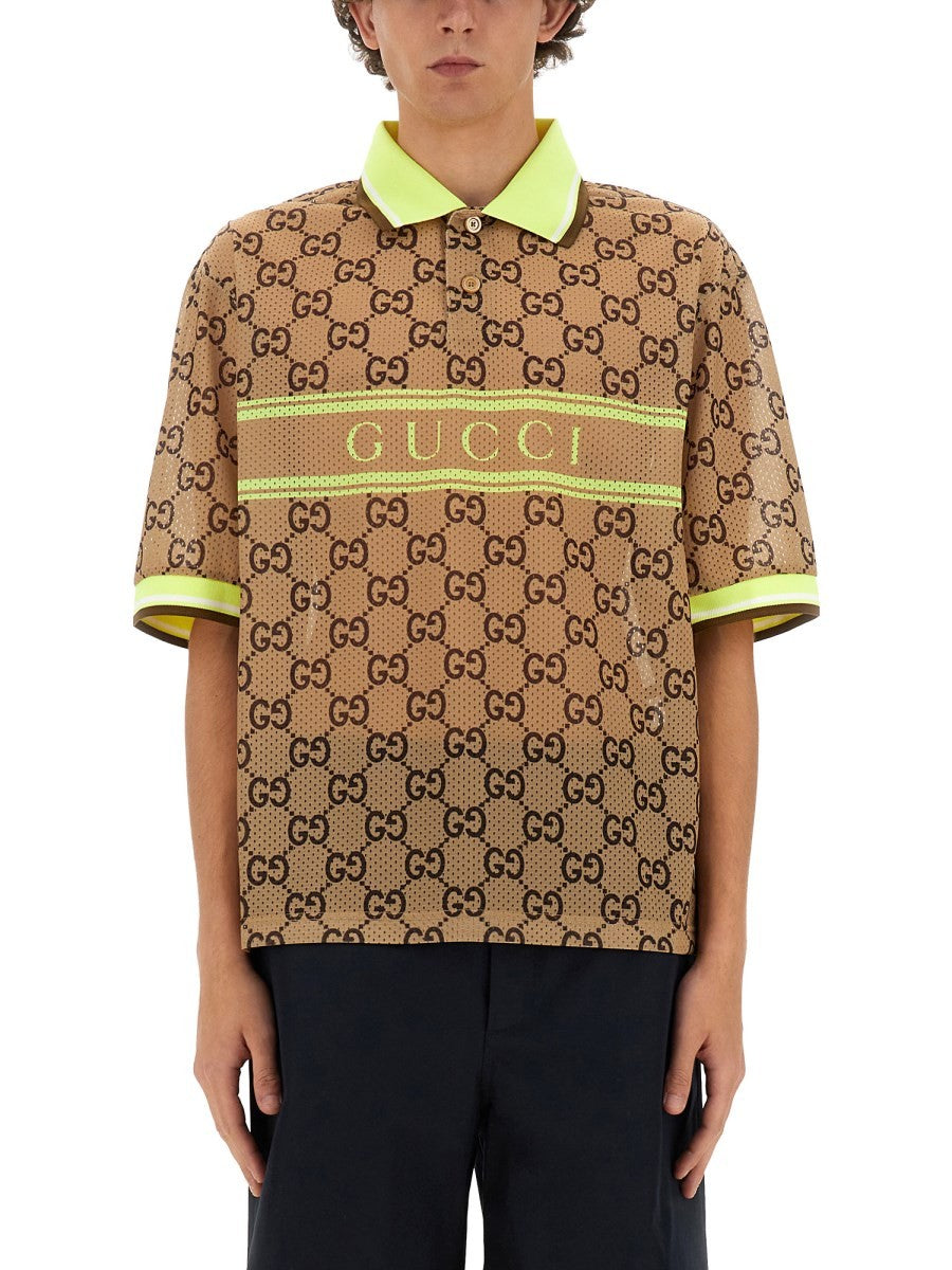 Gucci Men's GG Print Polo Shirt Beige