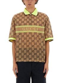 Gucci Men's GG Print Polo Shirt Beige