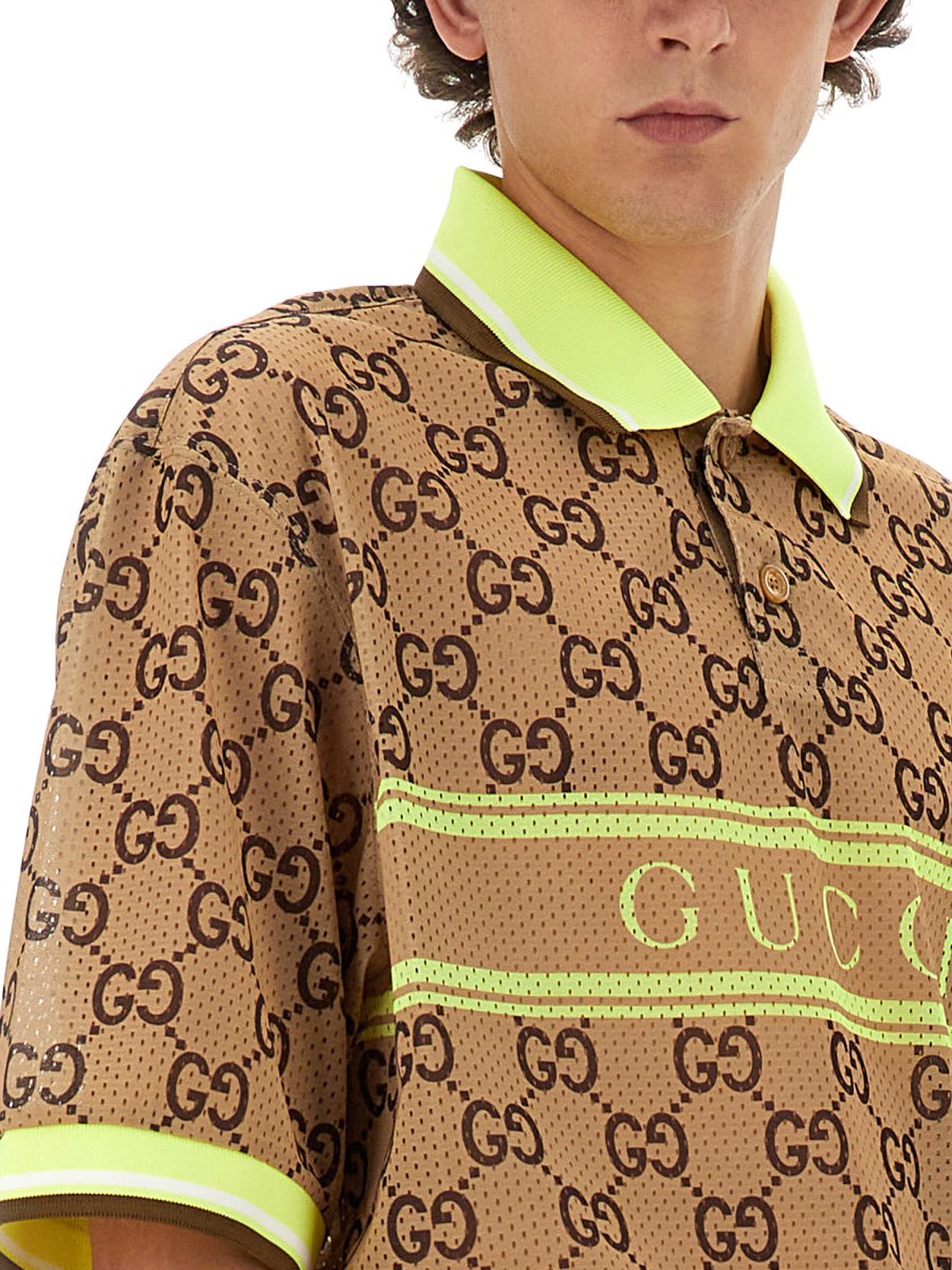 Gucci Men's GG Print Polo Shirt Beige