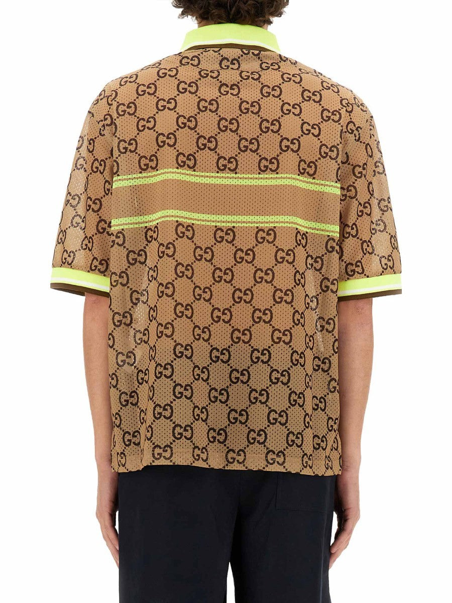 Gucci Men's GG Print Polo Shirt Beige