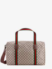 Gucci Men's GG Supreme Fabric and Leather Travel Bag Beige