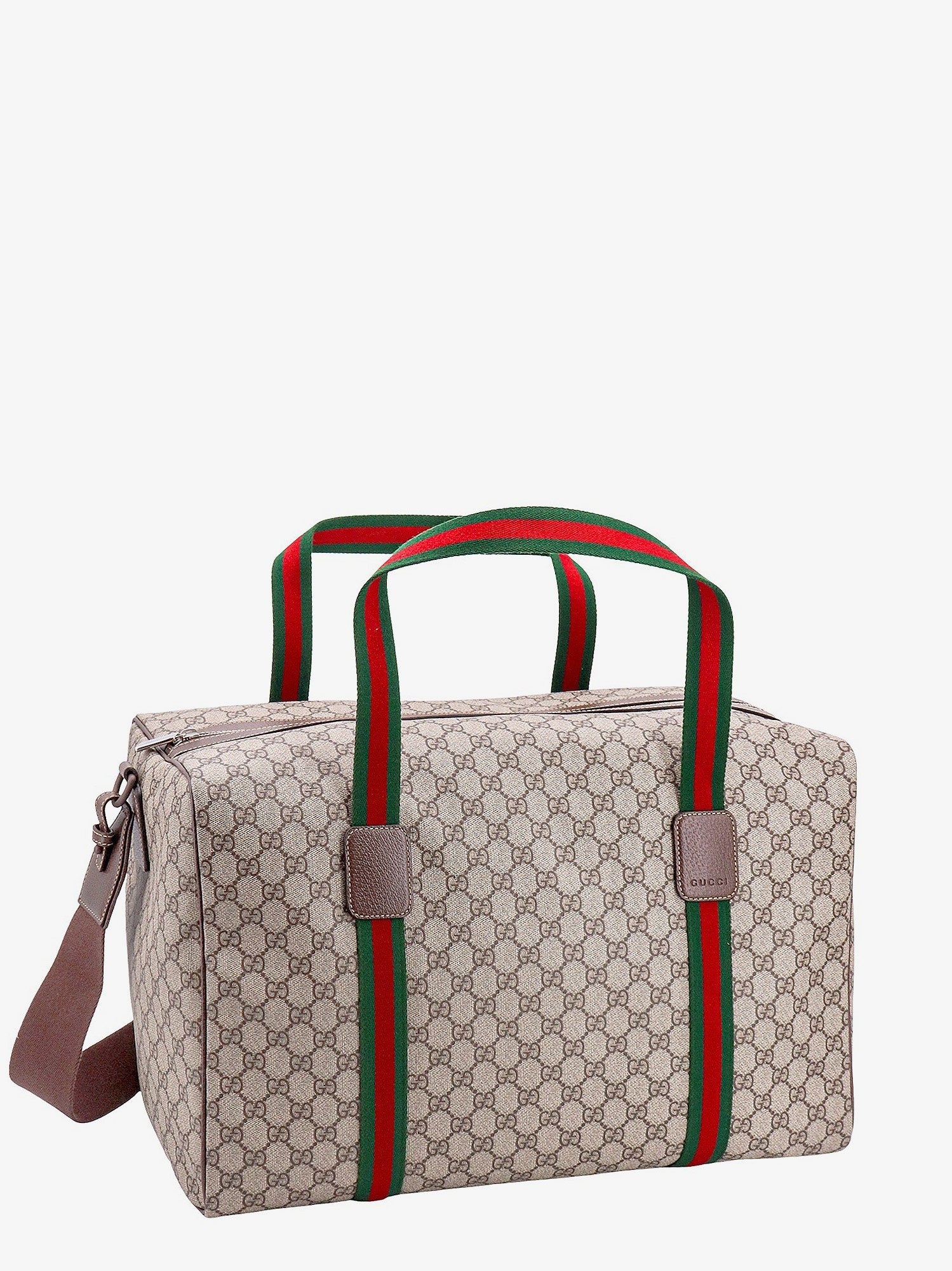 Gucci Men's GG Supreme Fabric and Leather Travel Bag Beige