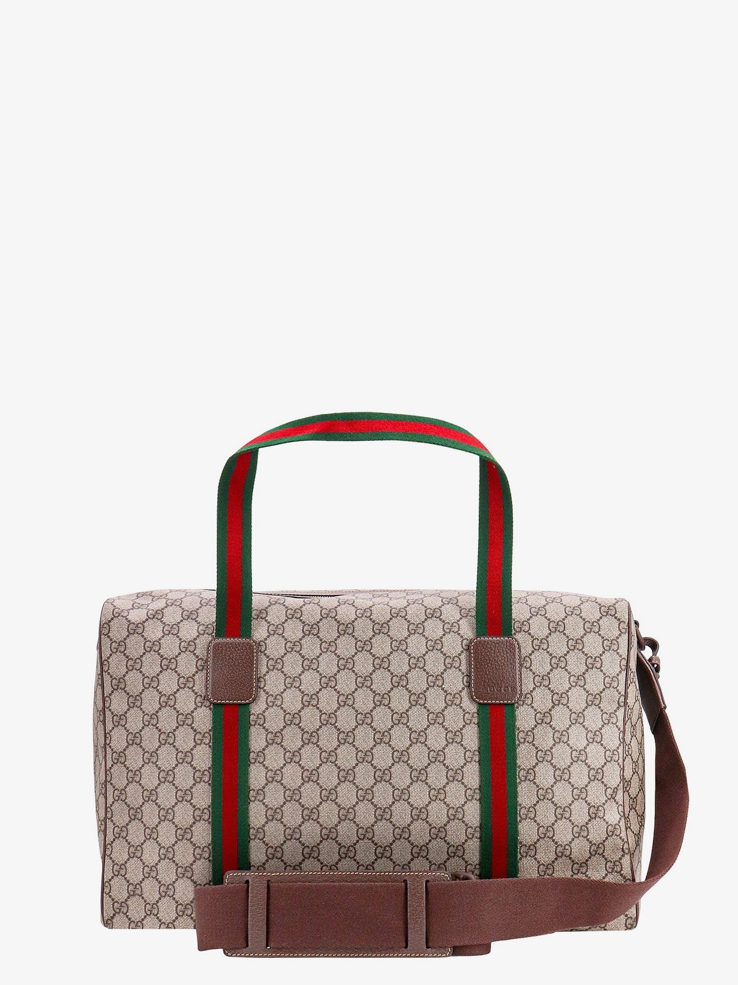 Gucci Men's GG Supreme Fabric and Leather Travel Bag Beige