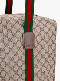 Gucci Men's GG Supreme Fabric and Leather Travel Bag Beige