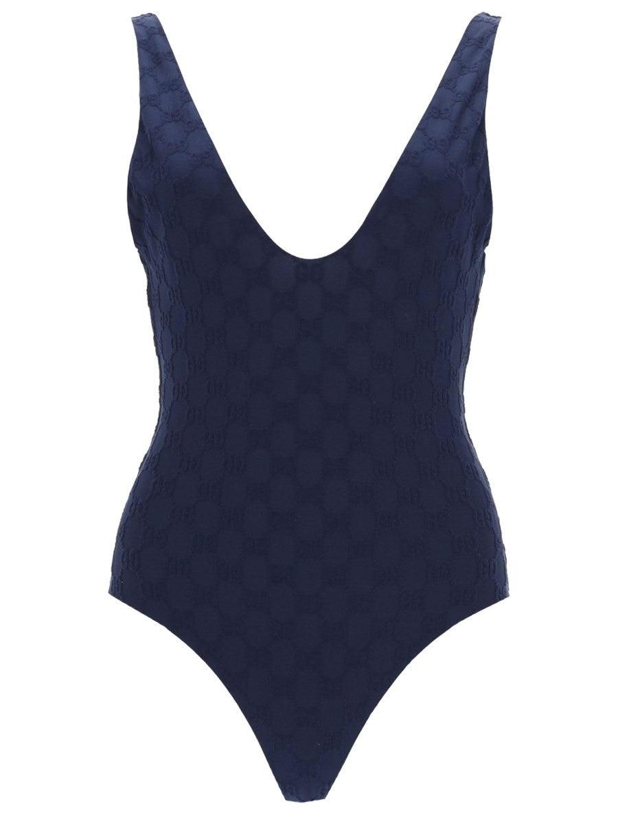 Gucci Women's GG Weave One Piece Swimsuit Blue