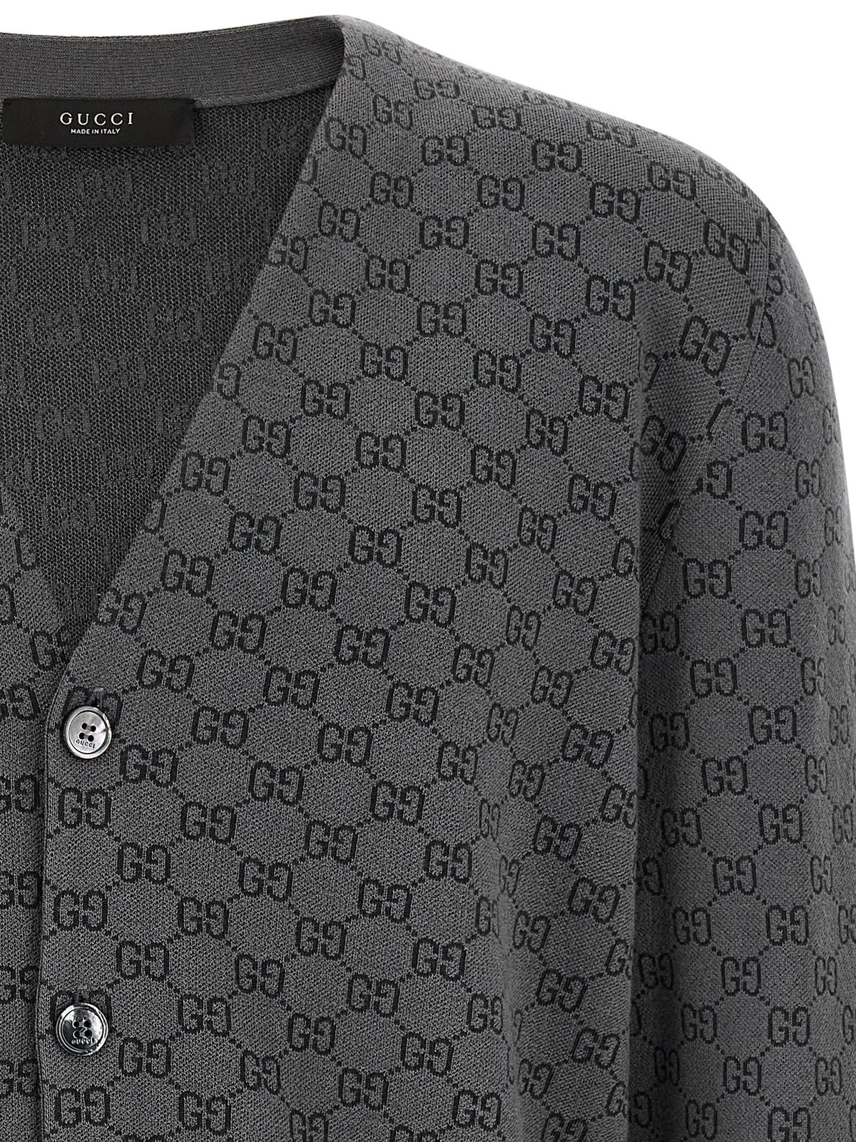 Gucci GG Wool and Silk Cardigan Grey, view 3