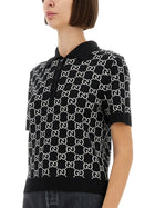 Gucci Women's GG Wool Jacquard Reversible Polo Shirt Black, view 4