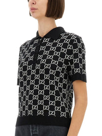 Gucci Women's GG Wool Jacquard Reversible Polo Shirt Black, view 4