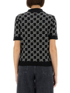 Gucci Women's GG Wool Jacquard Reversible Polo Shirt Black, view 3