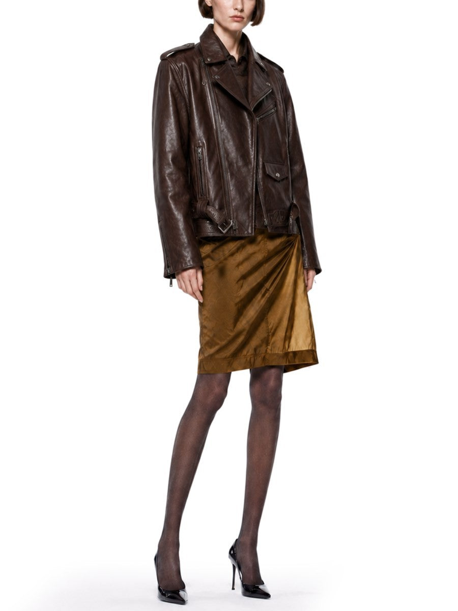 Saint Laurent Women's Giacca Biker in Pelle Liscia Brown