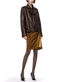 Saint Laurent Women's Giacca Biker in Pelle Liscia Brown