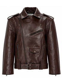 Saint Laurent Women's Giacca Biker in Pelle Liscia Brown