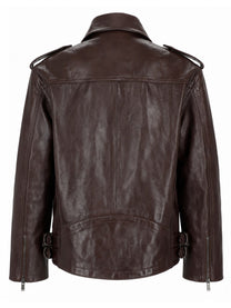 Saint Laurent Women's Giacca Biker in Pelle Liscia Brown