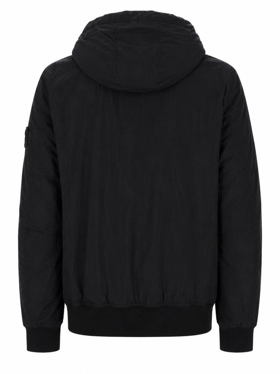 Stone Island Men's Giacca Bomber Con Patch Cappuccio Black
