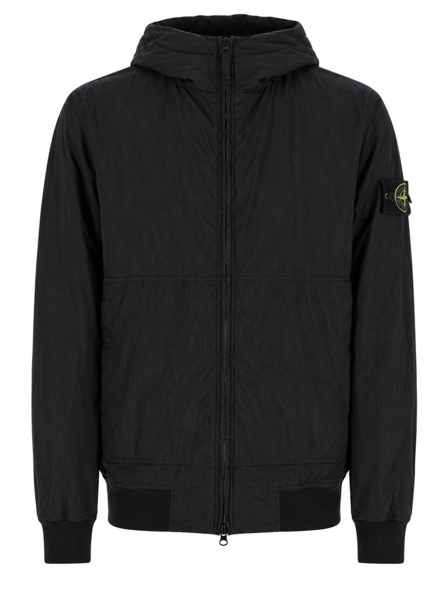 Stone Island Men's Giacca Bomber Con Patch Cappuccio Black
