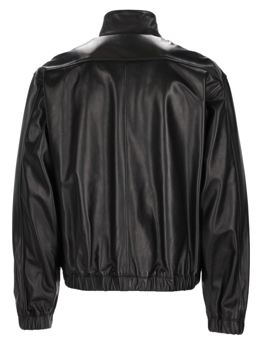 Saint Laurent Men's Leather Cassandre Jacket Black, view 3