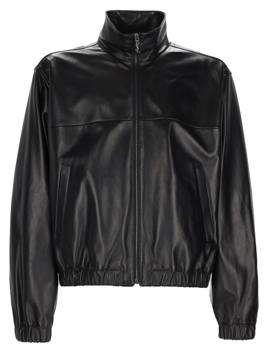 Saint Laurent Men's Leather Cassandre Jacket Black