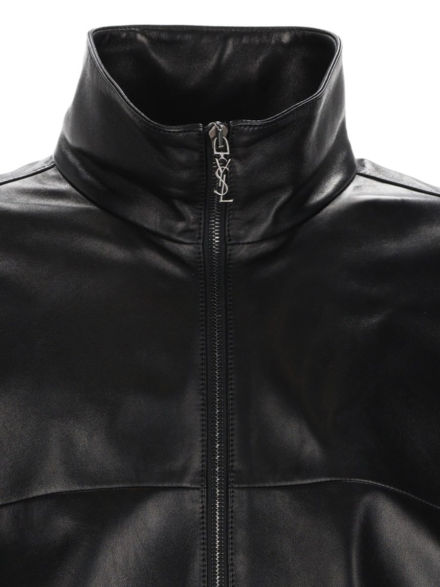 Saint Laurent Men's Leather Cassandre Jacket Black, view 4