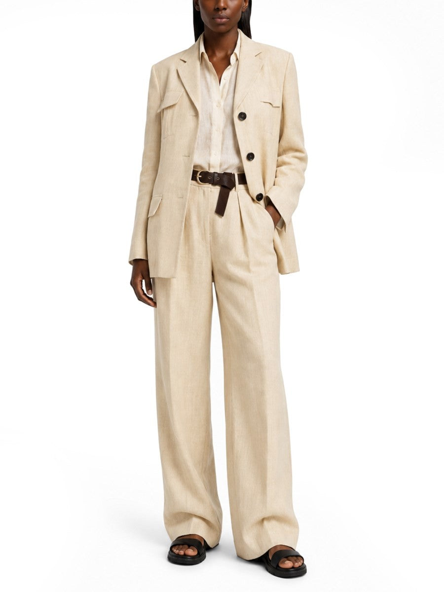 Max Mara Women's Giacca Con Coulisse in Lino Délavé Beige